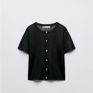 NWT ZARA ‘SEMI SHEER KNIT JACKET’ SHORT-SLEEVED CARDIGAN SZ M